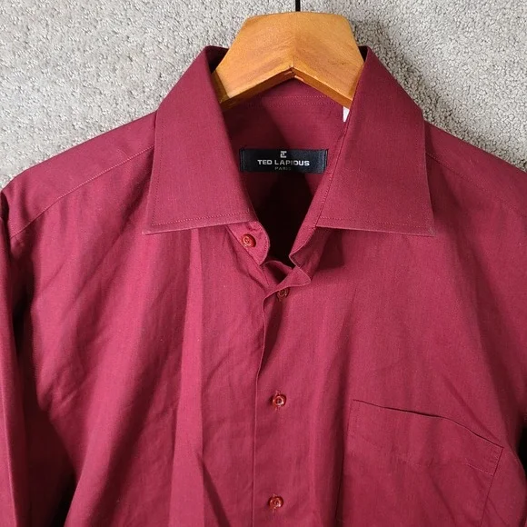 Ted Lapidus Shirt Mens Medium 39-40 Red‎ Button Down Cotton Designer Paris - Picture 2 of 10